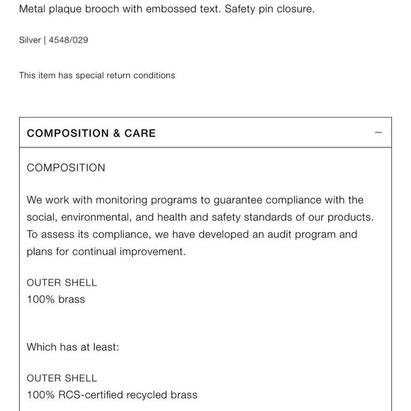 ZARA PLAQUE BROOCH WITH TEXT - Picture 9 of 9